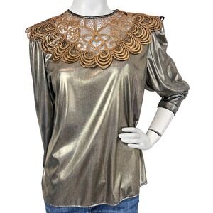 Vintage Sonya Ratay San Andre Blouse Button Back Victorian Lace Gold Size Medium
